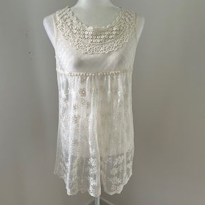 Urban Day Off White Sheer Lace Sleeveless Tunic sz S